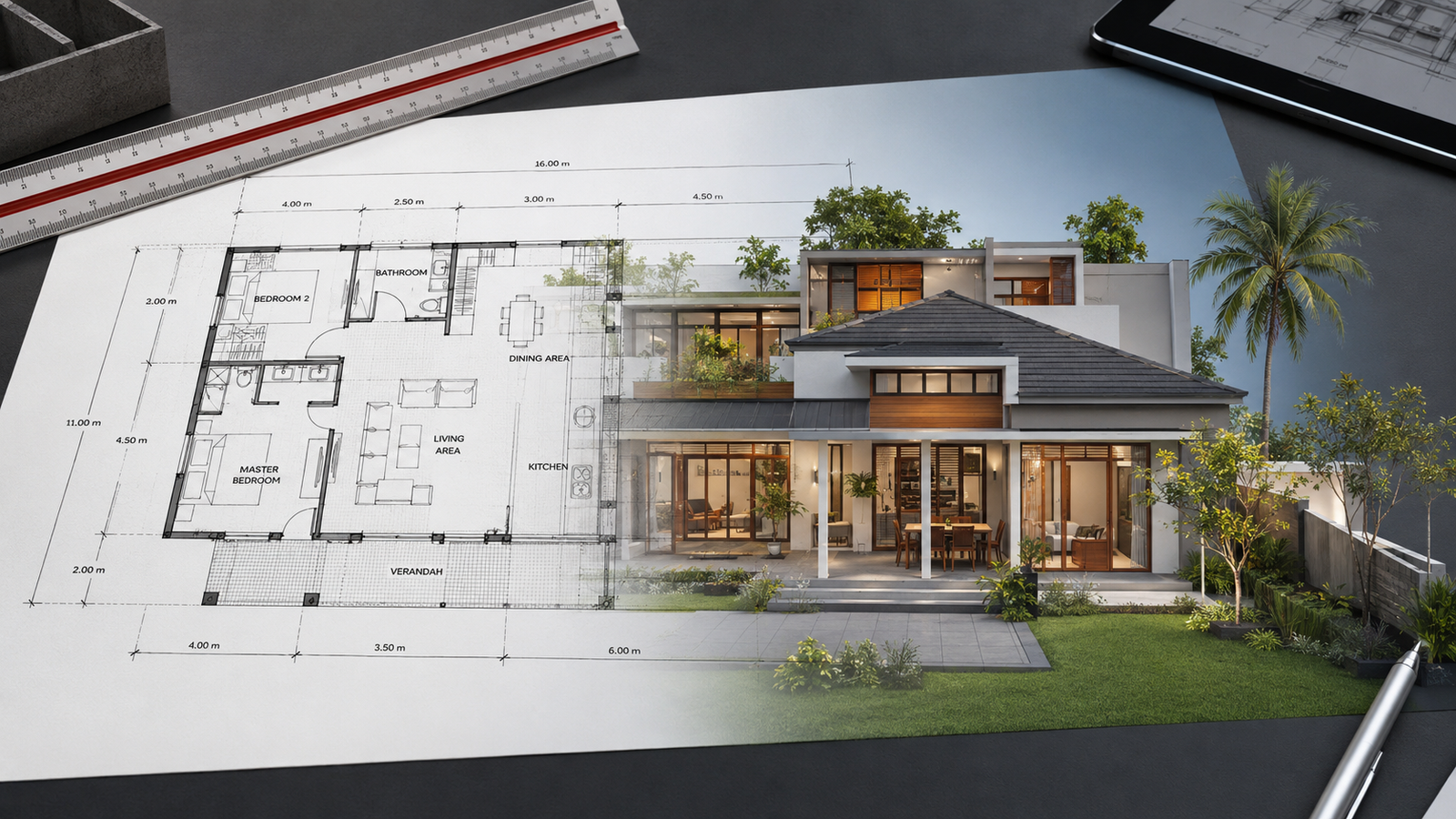 Architectural concept with 3D transition