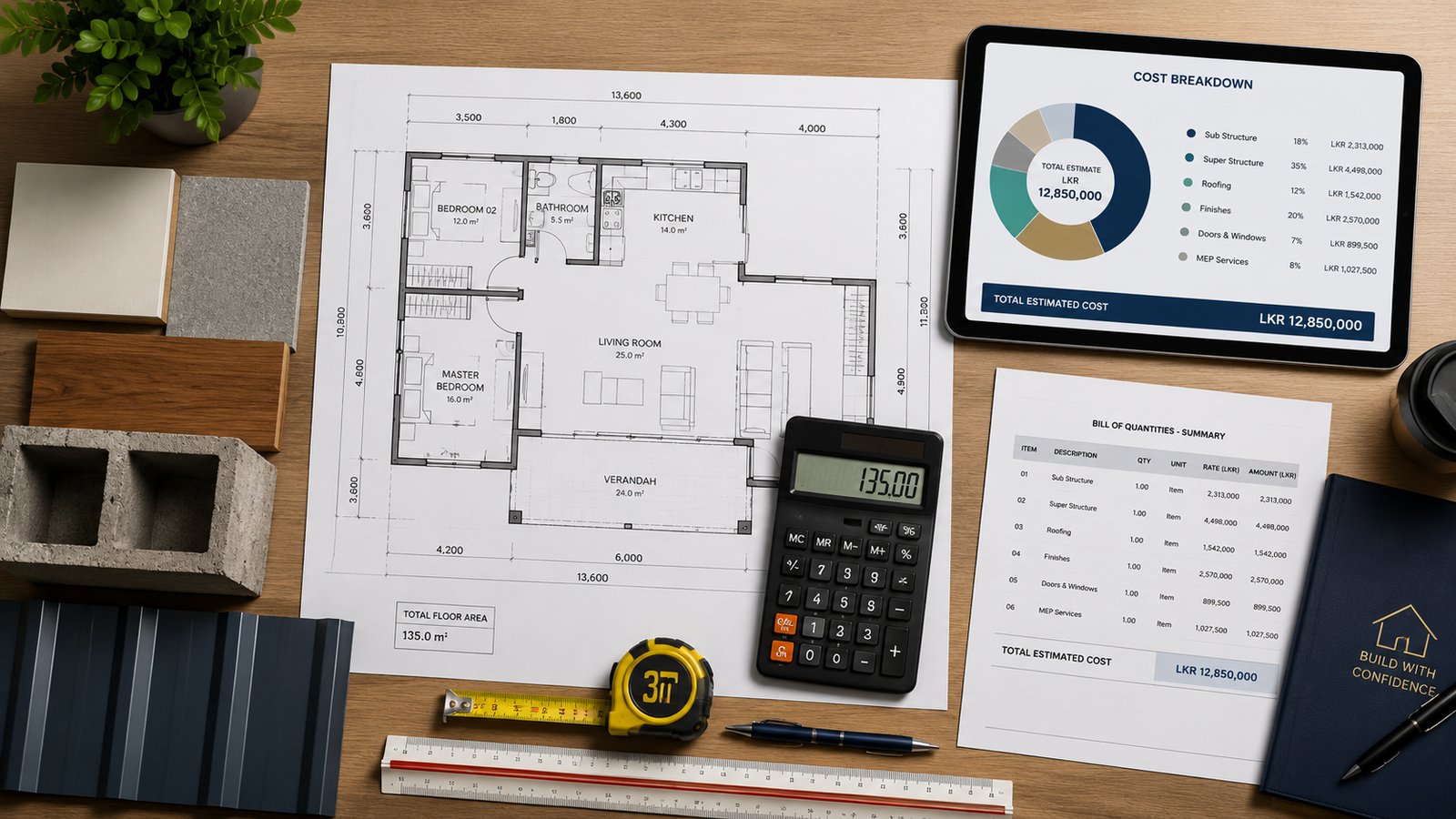 Modern architecture workspace and project breakdown